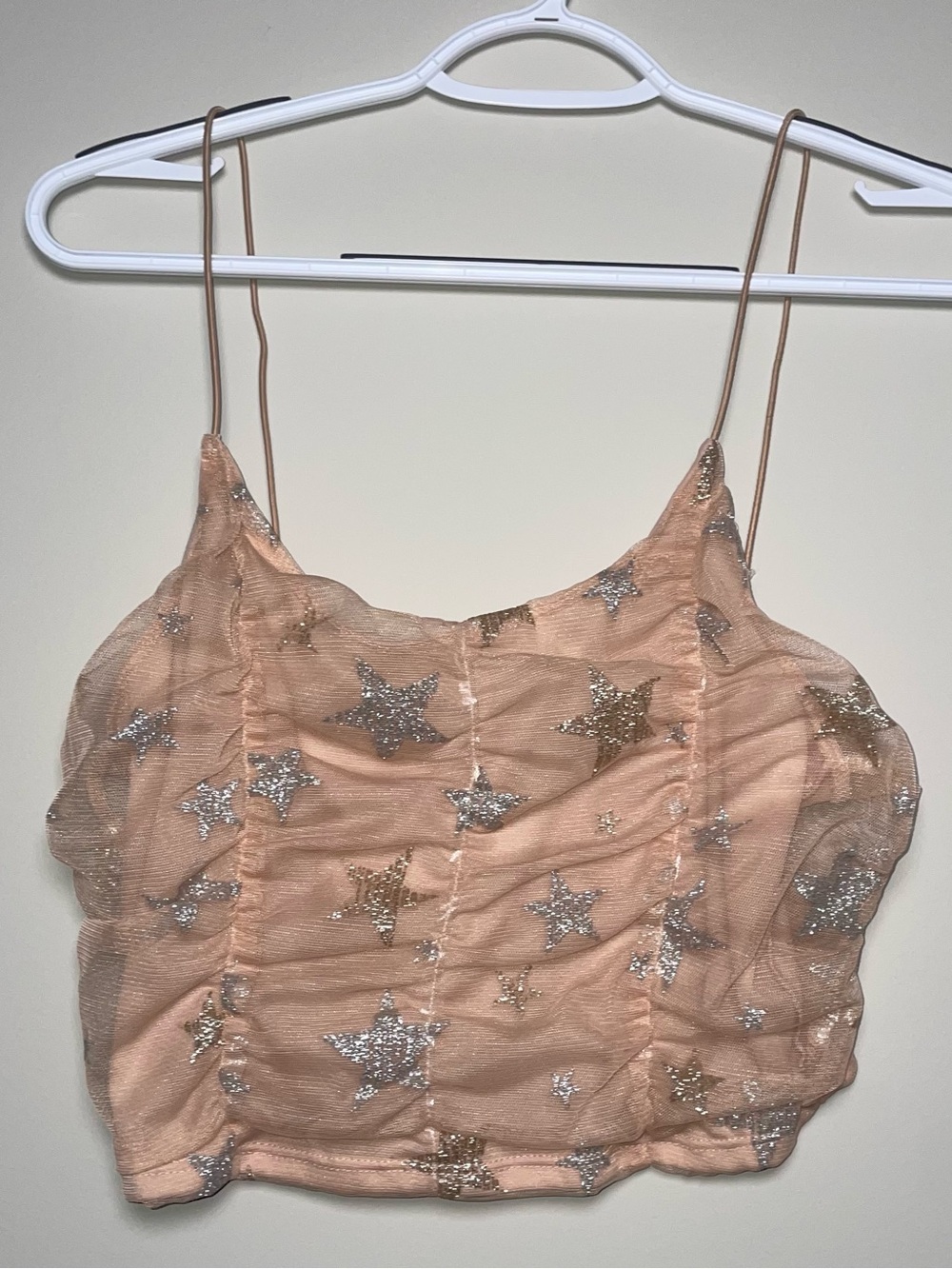 Altar’d State M Light Pink Bungee Strap Glitter Star Pattern Crop Top Star Girl
